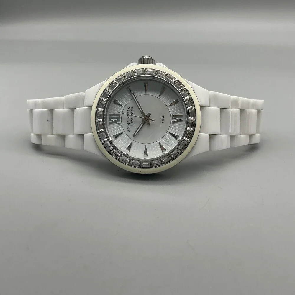 Anne Klein 7633S/2 Womens Watch 35mm Silver Tone White Ceramic New Battery 7